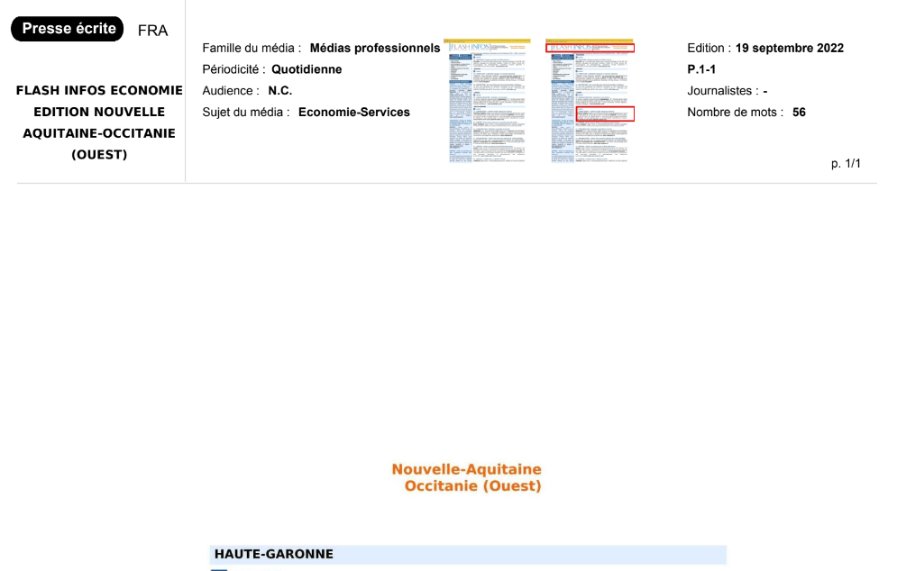 2022-09-19 - Capitole Angels séduit par Sensivic - FLASH INFOS ECONOMIE EDITION NOUVELLE AQUITAINE-OCCITANIE (OUEST)