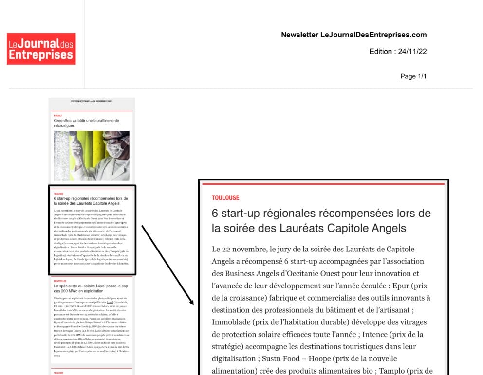 2022-11-24 - 6 start-up régionales récompensées lors de la soirée des Lauréats Capitole Angels - Le Journal des Entreprises