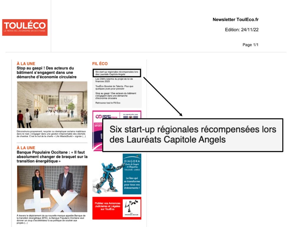 2022-11-24 - Six start-up régionales récompensées lors des lauréats Capitole Angels - Touléco