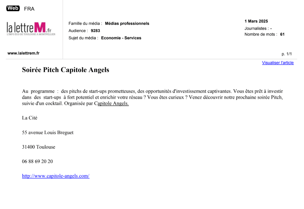 Le 01/03/2025 - Soirée Pitch Capitole Angels - La lettre M