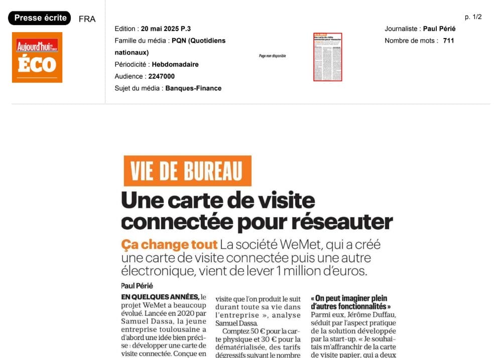 Le 20/05/2025 - Une carte de visite connectée pour réseauter - Aujourd'hui en France
