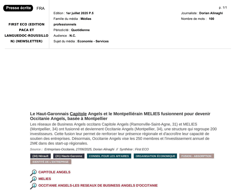 Le 01/07/2025 - Le haut garonnais Capitole Angels et le Montpelliérain MELIES fusionnent pour devenir Occitanie Angels,, basée à Montpellier - FIRST ECO